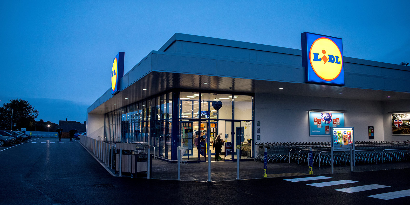 Lidl store entrance at night